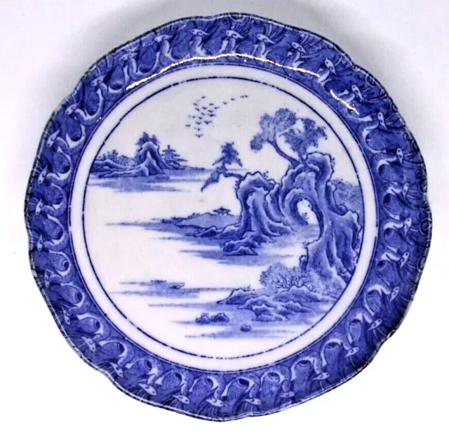 ANTIQUE JAPANESE BLUE & WHITE ARITA SCALLOPED PLATE - Meiji Period 1868-1912.