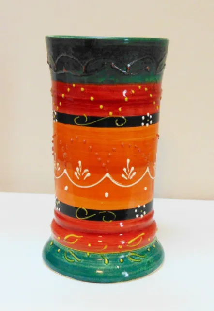 Vintage Spain Handmade Ceramica El Avion Glossy Embossed Multicolor Vase