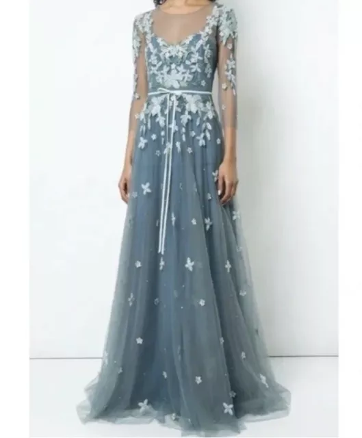 Marchesa Notte NEW Tulle Floral Appliquéd Beaded Gown Size 0 $1,195.00 2