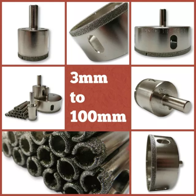 Diamond Hole Saw 8mm to 100mm Tile Ceramic Porcelain Glass Drill Bit Cutter