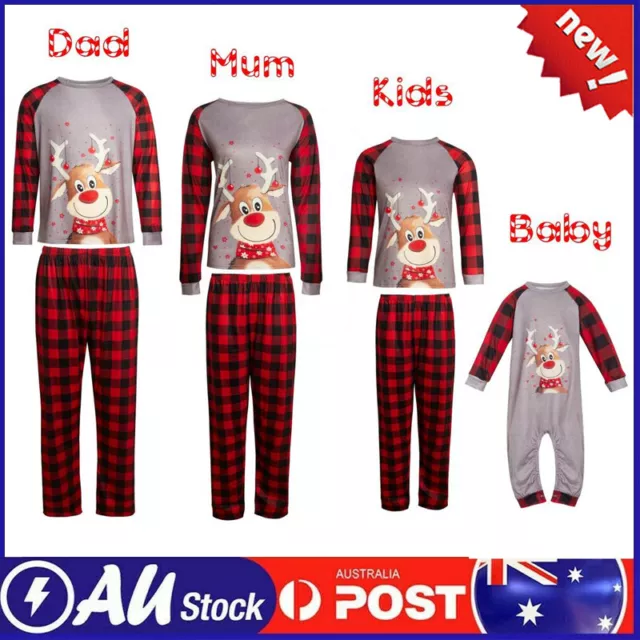 Family Matching Dad Mom Kids Christmas Pyjamas Xmas Nightwear Sleepwear PJs Set