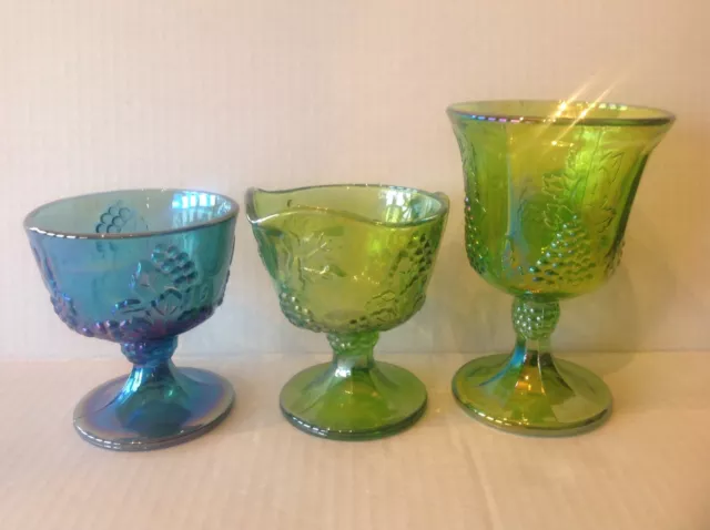 Indiana Harvest Grape blue Sugar& Lime Green Creamer & Goblet Each Sold Separate