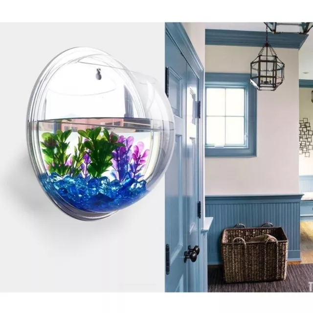 Hanging Wall Fish Tank Mounted Clear Bowl Bubble Aquarium Terrarium Goldfish Box 6