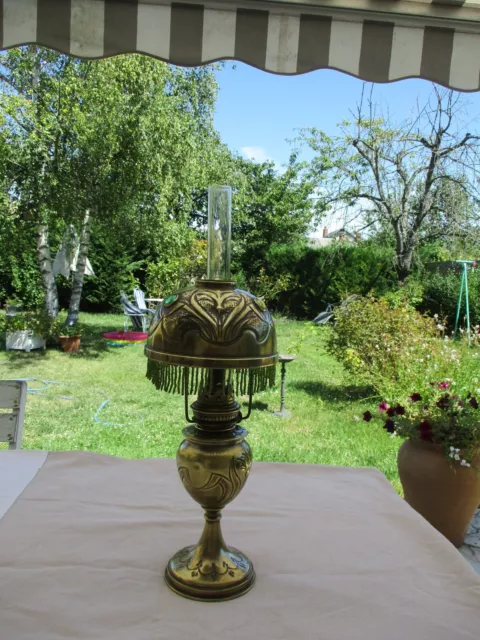 Antique French Brass Oil Kerosene Lamp Boudoir Lamp La "Parisienne" Art Nouveau