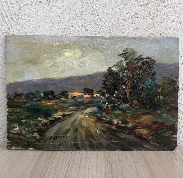Quadro vintage -Paesaggio- dipinto a olio su tavoletta