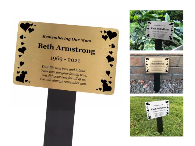 Personalised Hearts Memorial Plaque Grave Marker for Cemetery or Garden