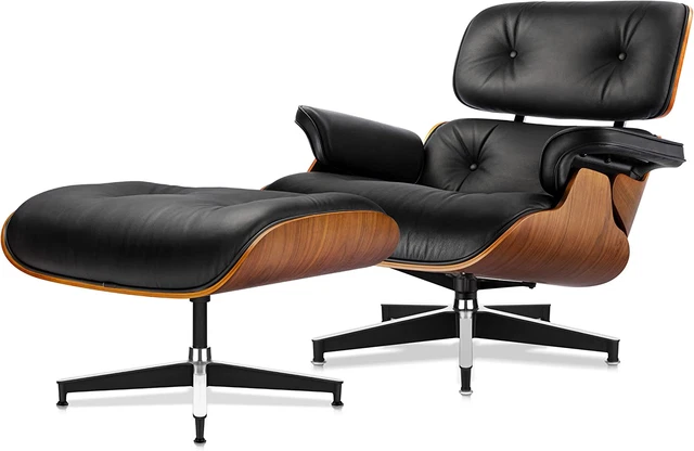 Mid Century Lounge Chair and Ottoman, Modern Chair Classic Design, Top Grain Lea