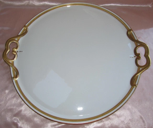 Grand plateau de service en porcelaine blanche Limoges à décor de frise or 37,5