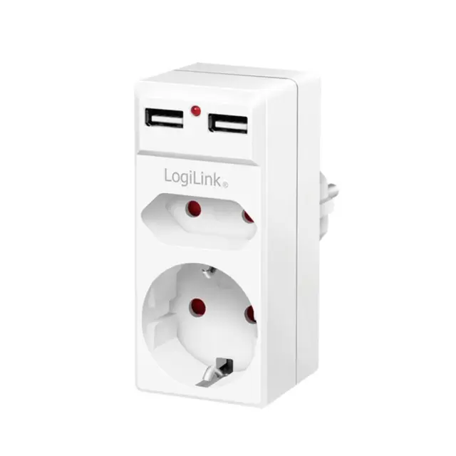 LogiLink PA0276 Anschlussdose mit USB-Ladeausgang, erhöhter Berührungsschutz,