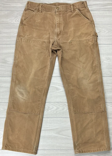 Vtg Carhartt B01 BRN Duck Double Knee Dungaree Fit Pants USA Sz 36x30(Act 34x30)