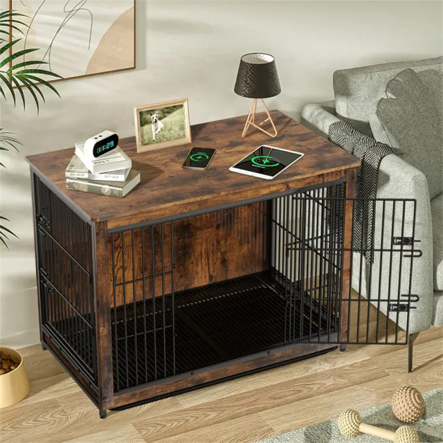 Spacious Dog Crate End Table Pet Kennel House Indoor Wooden Furniture Brown Cage
