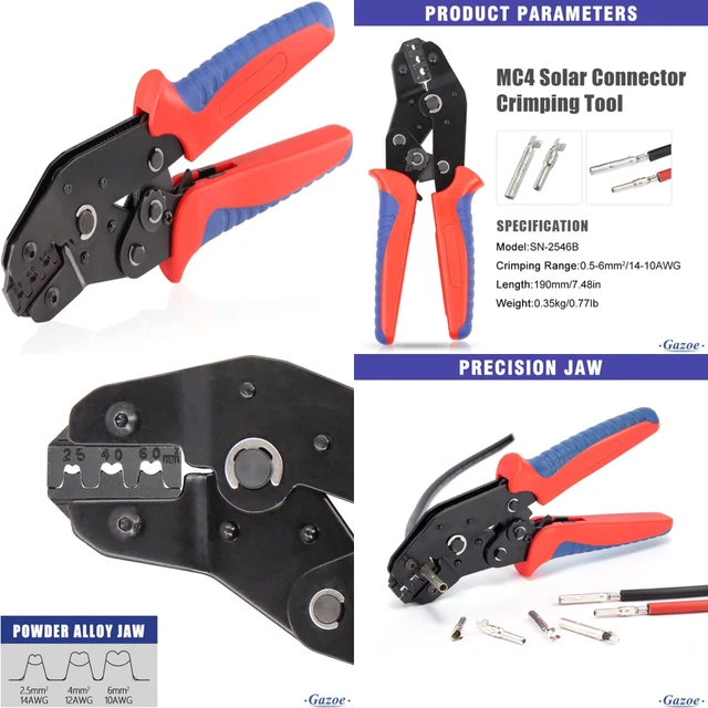Solar PV Cable Crimping Tool for Solar Wire Connectors, AWG14-10 (2.5/4/6Mm²)