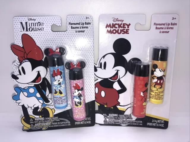 Disney Mickey & Minnie Mouse Lip Balms 2ct EACH  - NEW IN PACKAGES