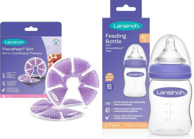 Lansinoh TheraPearl 3 in 1 Breast Therapy Pads + Lansinoh Feeding Bottle 160ml