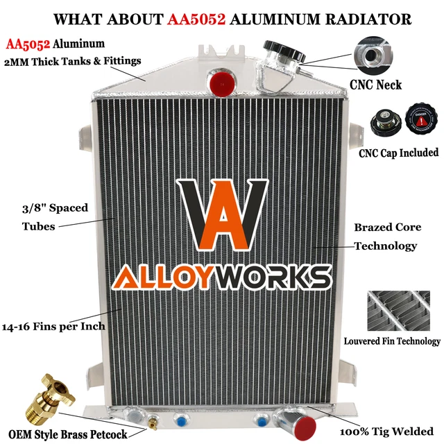 Aluminum 3 Row Radiator For 1932 Ford HI Boy Street Rat Rod GM Chevy V8
