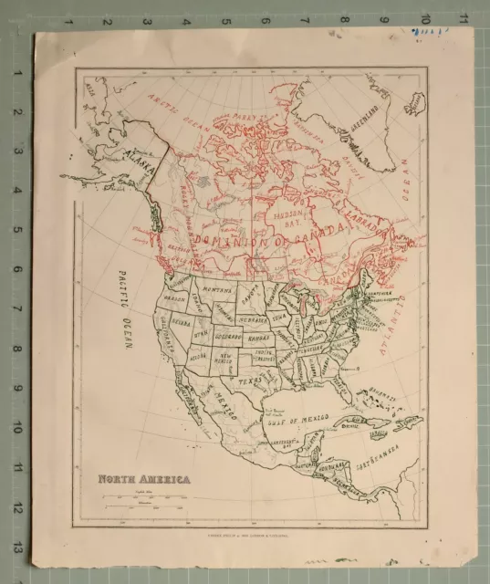 c1880 HAND DRAWN ANTIQUE MAP NORTH AMERICA DOMINION OF CANADA MEXICO ALASKA