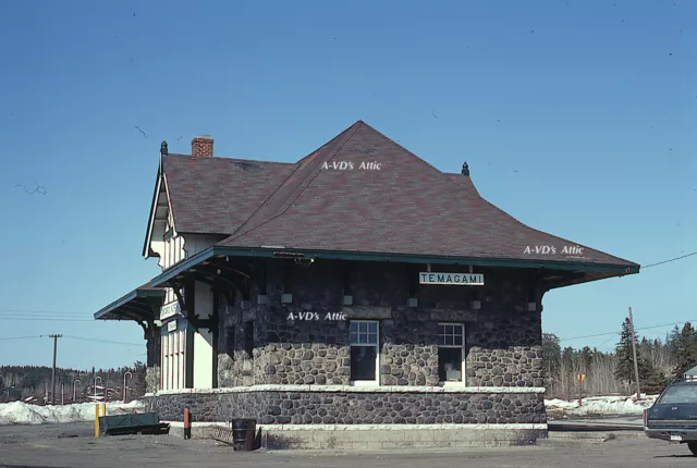 BIN  Orig slide ONR Ontario Northland station depot Temagami ON Canada 1972