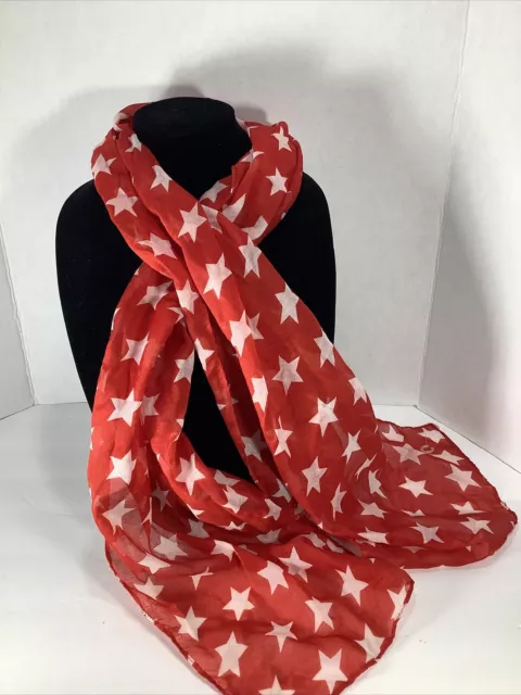 Women's Magical Patriotic Festive Fashion Scarf~ Red And White Stars-68’x16’