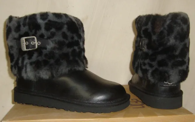 UGG Australia KIDS ELLEE Black Leopard Cuff Boots TODDLER Size US 12 NIB 1003723