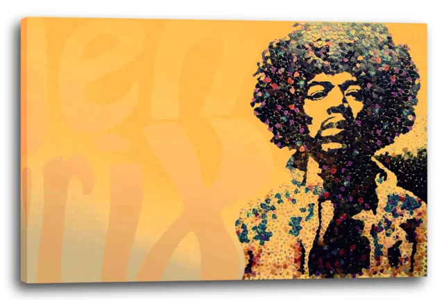 Lein-Wand-Bild: Jimi Hendrix vintage retro gelb love power peace Kunst-Grafik