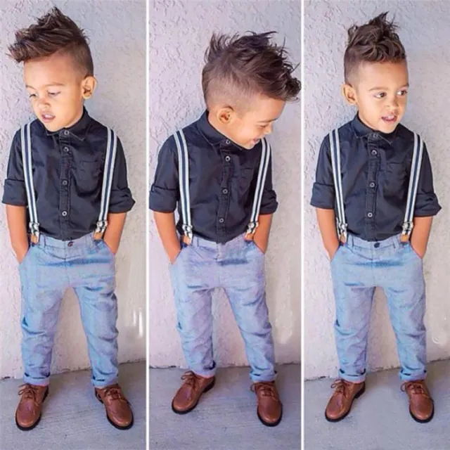 2PCS Toddler Baby boy gentleman Outfits shirt tops+ straps pants Clothes Sets