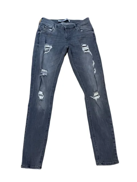 Jeans denim skinny denim da donna grigi con strappo taglia 10 (DV10)