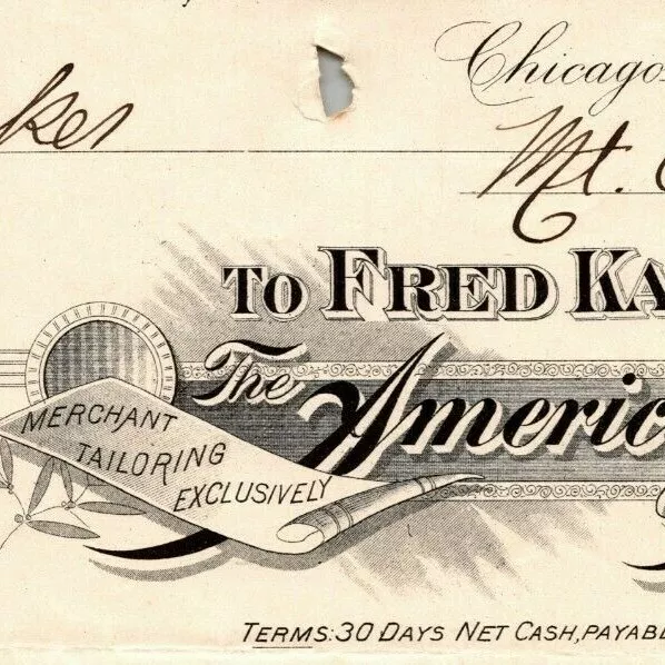 1896 Letterhead Fred Kauffmann "The American Tailor" Chicago - Ephraim Baker*
