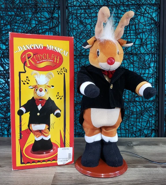 Dancing Rodolph DANCING MUSICAL RUDOLPH The Red-Nosed Reindeer TESTED Works VINTAGE JC ...