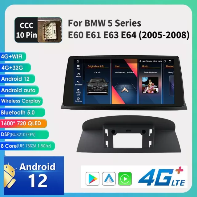 4+32G Android12 CarPlay Autoradio Navi GPS BT5.0 SWC für BMW E60 E61 E63 CCC DSP