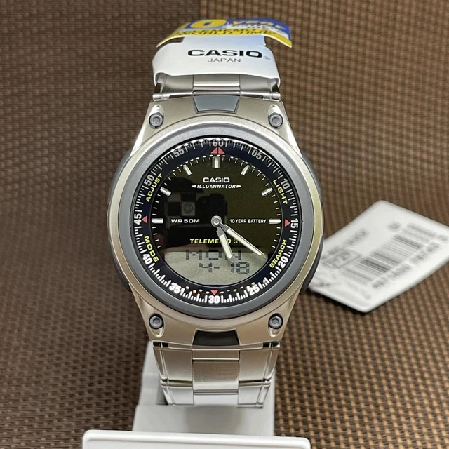 Casio AW-80D-1A Data Bank Analog Digital Black/Gray Dial Stainless Steel Watch