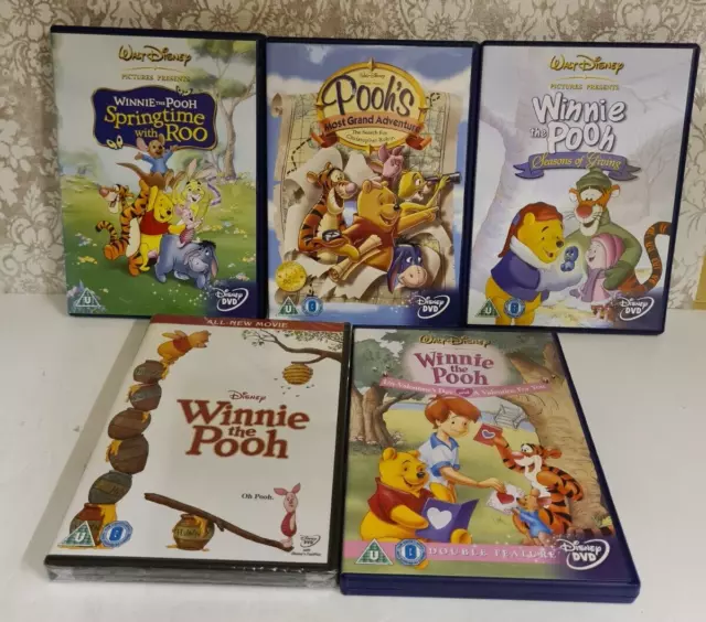 Vintage Job Lot X 5 Walt Disney Winnie The Pooh DVD Cartoon Films Good Condition