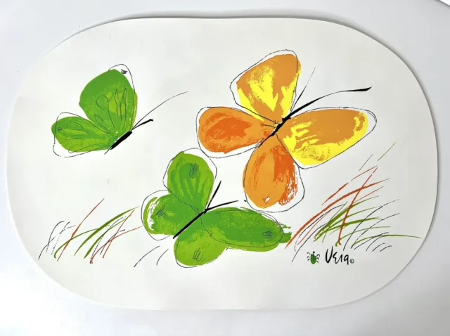 VERA Neumann Butterfly Vinyl Placemat Only 1 Vintage Green Orange Yellow 12x18