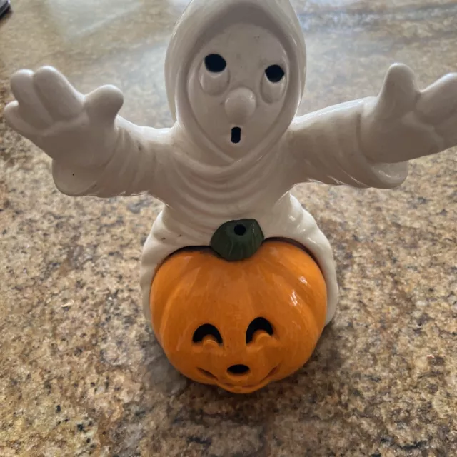 Vintage  Ceramics Halloween Ghost & Jack-O-Lantern Pumpkin