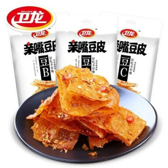 Weilong Chinese Specialty Snack Food Latiao 卫龙辣条亲嘴豆皮零食小吃3袋(60克/袋)