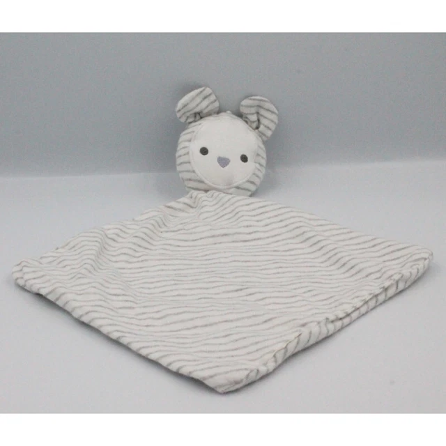 Doudou plat ours souris blanc rayé gris OBAIBI OKAIDI - 22034