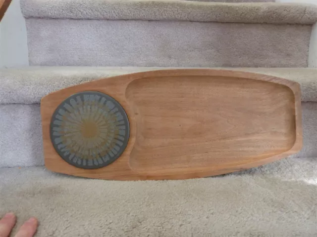 MCM 1950'S Eames Mod Danish GladMark Sun Valley CA, Walnut Cheese Tray With Tile