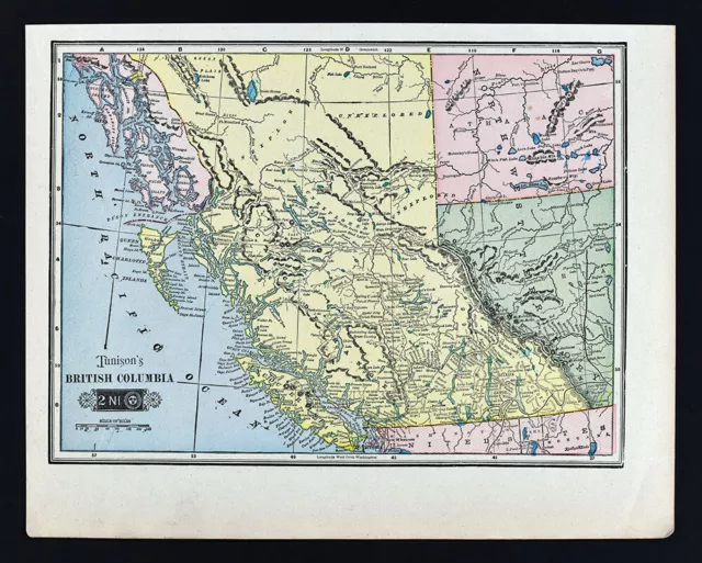 1901 Tunison Map New British Columbia Vancouver Alberta Canada Sitka Alaska US