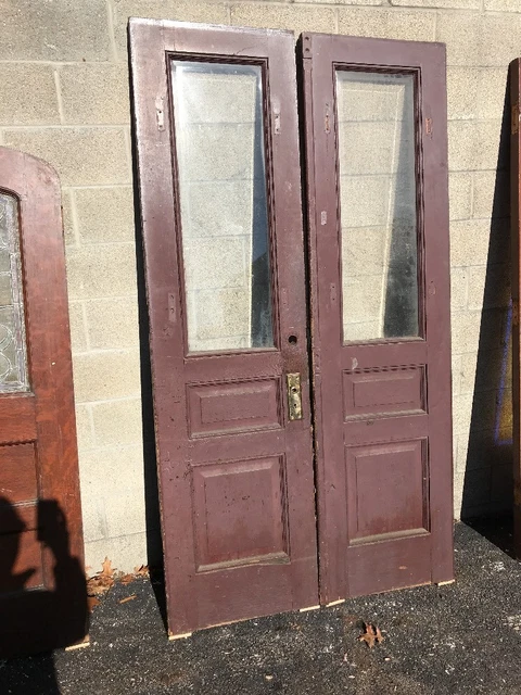 Phil 14 Match Pair Oak Entry Door Beveled Glass 46.5 X 85