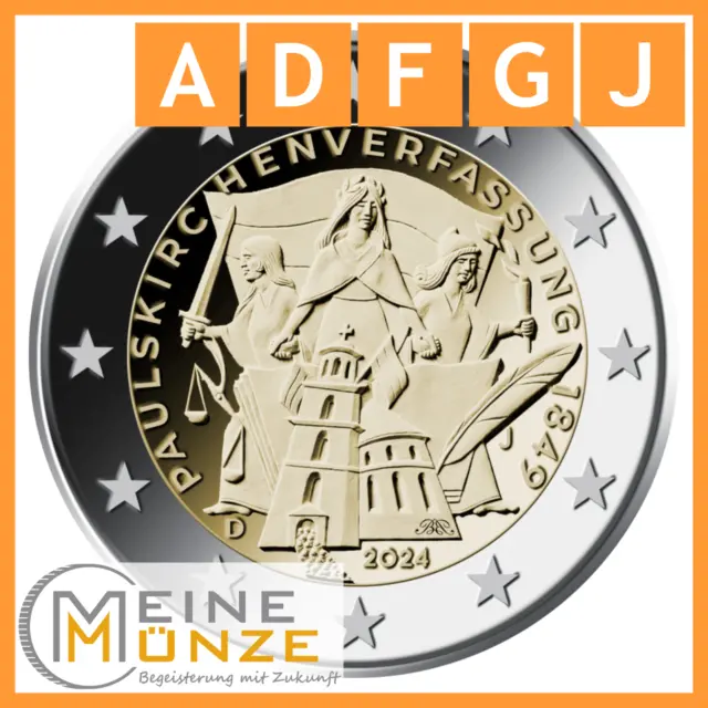 5 x 2 Euro Münze 2024 175. JUBILÄUM PAULSKIRCHENVERFASSUNG Satz Set ADFGJ DE