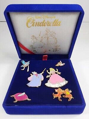 Disney's Cinderella 6 Disney Pin Velvet Box Set Fairy Godmother Gus Jaq Slipper