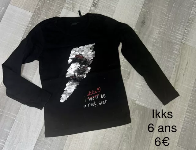 Ikks 6 Ans Fille : T Shirt Manches Longues Noir Éclair Tbe