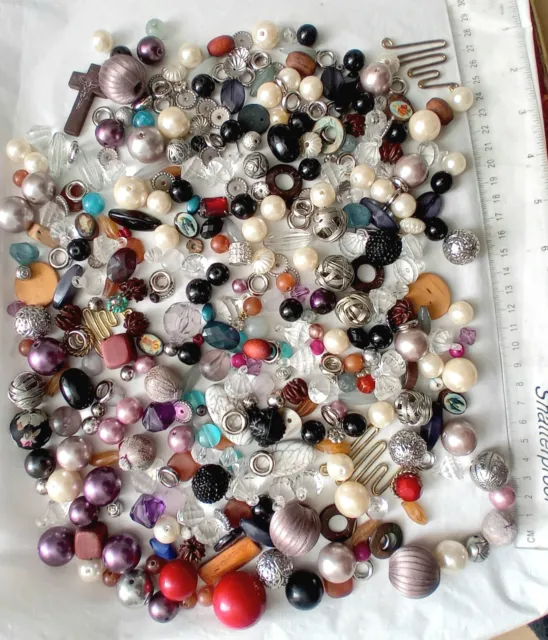 Job Lot - 500g beads findings all recycled for jewellery making B599