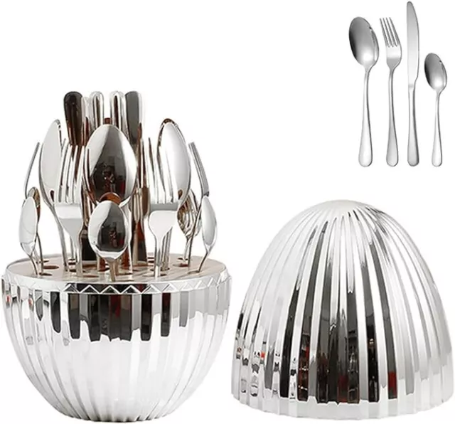 24 pcs Egg-Shaped Tableware Cutlery Set Stainless Steel Shovel Shape Teaspoons