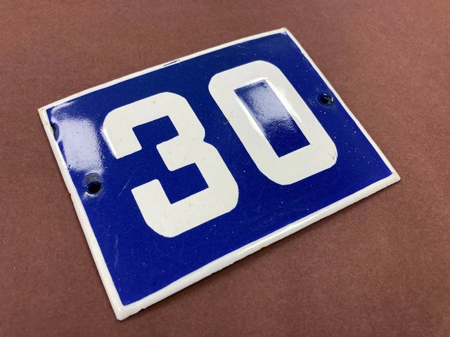 ANTIQUE VINTAGE FRENCH ENAMEL SIGN HOUSE NUMBER 30 DOOR GATE SIGN BLUE 1950's