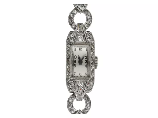 Art Deco Uhr Damen mit ca. 0,80 ct. Altschliff-Diamanten in 950 Platin