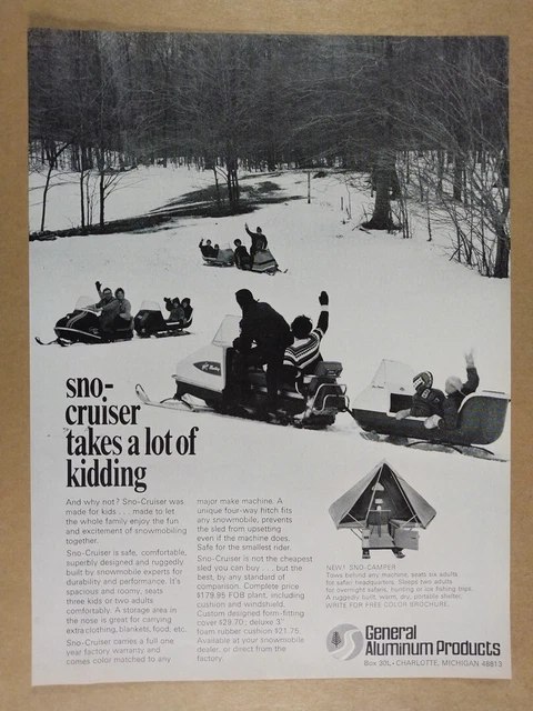 1969 Sno-Cruiser & Sno-Camper Snowmobile Tow Sleds vintage print Ad