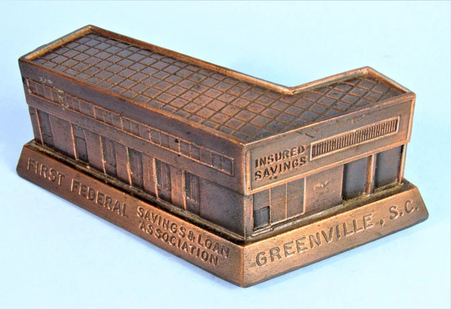 Greenville Sc First Fed Savings & Loan Vintage Metal Banthrico Building Bank