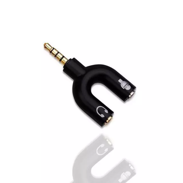 3.5mm Black Stereo Splitter Audio to Mic & Headset Adapter For Phone 7Y2W J2J0