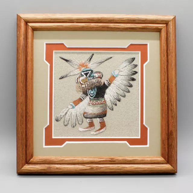 NAVAJO-FRAMED SAND PAINTING-EAGLE DANCER DESIGN by MICHAEL WATCHMAN