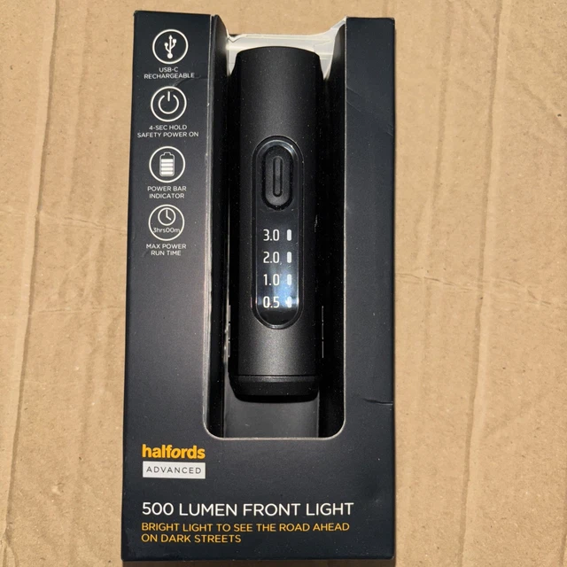Feu Avant Vélo Halfords Advanced 500 Lumens - USB Rechargeable - Aluminium